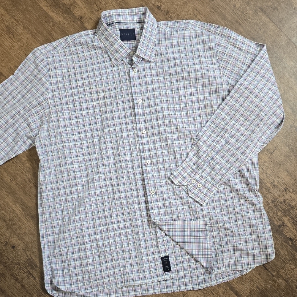 CALDER Carmel Men's Pastel Plaid Button-Down Shirt‎ Sz XXL